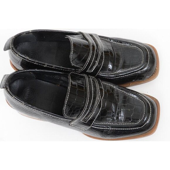 Urban Outfitters Lucy Croc Shiney Slip-on Faux Leather Loafer Block Heel Size 7 - Picture 6 of 14